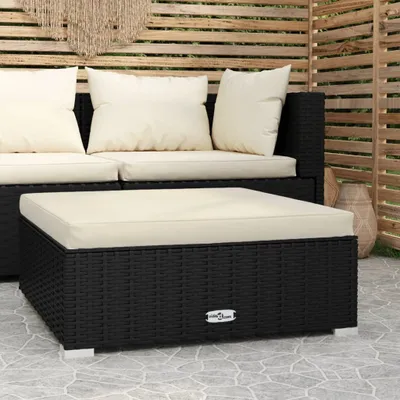 Obrázok produktu pre Záhradná opierka na nohy s vankúšom čierna 70x70x30 cm polyratan