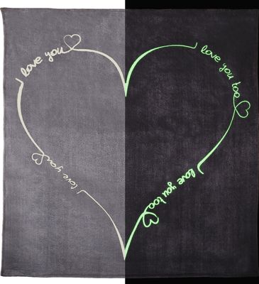 Kuscheldecke Tagesdecke Love You Herz Grau Glow in the Dark Kuschelig Flauschig, Größe:150x200 cm