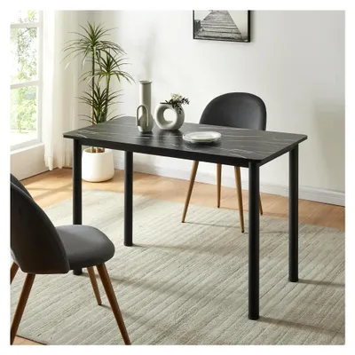 Produktbild von Esstisch Tammela Küchentisch für 4 Personen 120 x 60 cm rechteckige Tischplatte mit Stahlbeinen in Marmoroptik, schwarz