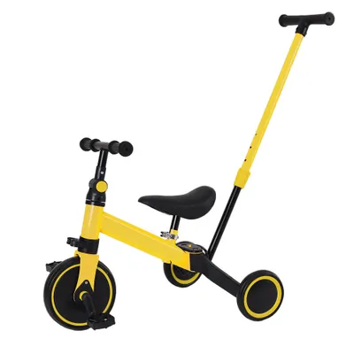 Image de Vélo d'exercice enfants 3 en 1 chariot poussette amovible barre de poussée jaune