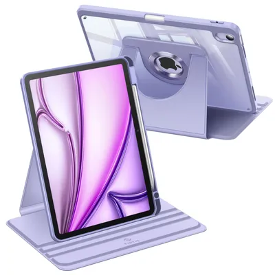 Produktbild von Fintie Rotierende Hülle für iPad Air 11 Zoll M4/M3/M2 (2026/2025/2024), iPad Air 5/4 Gen (10,9", 2022/2020) mit Stifthalter, 360° drehbare, transparente Acryl-Rückseite, stoßfestem Rahmen, Violett
