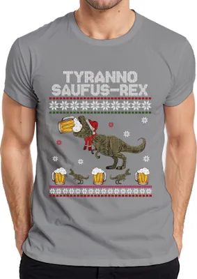 Produktbild von Tyranno Saufus-Rex Ugly Sweater - Weihnachten Xmas Christmas Herren T-Shirt, Grau, S