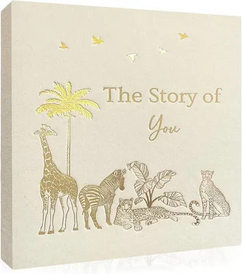 Productafbeelding van Baby memory book tot 5 jaar, linnen look, safari, voor babyshower