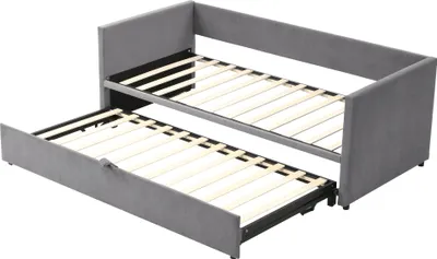 Produktbild von Schlafsofa, 90x200cm/180x200cm, Ausziehbett mit Bettfunktion, inkl. Lattenrost, Einzelbett, Doppelbett, Jugendbett, Samt