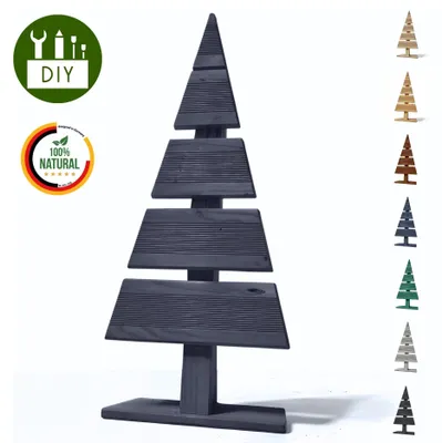 Immagine prodotto di Floranica Albero di Natale DIY in legno 60x27cm Antracite Decorazione natalizia per interni ed esterni albero in legno di larice da personalizzare