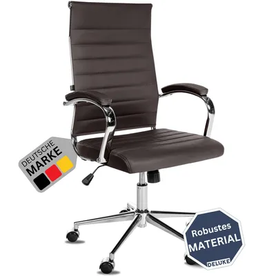 Produktbild von DELUKE® Bürostuhl Ergonomisch MEGAO Schreibtischstuhl Echtleder | Höhenverstellbarer Drehstuhl, Arbeitsstuhl mit Armlehne | Chefsessel, Computerstuhl 135 kg | Coffee
