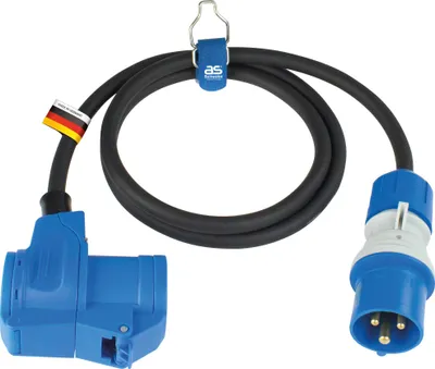Produktbild von as-Schwabe CEE-Adapterleitung 1.5m CEE-Stecker auf CEE-Winkelkupplung 16A IP44