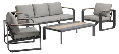 Produktbild von Dehner Gartenlounge Salo, inkl. Sitzpolster / Dekokissen / Beistelltisch, bis zu 5 Sitzplätze, Aluminium / Olefin, anthrazit / hellgrau / natur