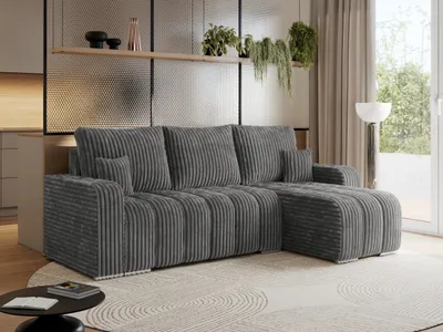 Produktbild von MKS MEBLE Sofa mit Schlaffunktion - Ecksofa mit Schlaffunktion und Bettkasten - Sofa 3 Sitzer - Schlafsofa - Couch - Schlafsofa mit Bettkasten - Kirasso L - Dunkelgrau Cord