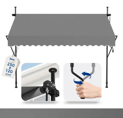 Produktbild von QEENTOE Klemmmarkise Balkon Markise 250x120cm Balkonmarkise manuell einziehbar ohne Bohren höhenverstellbar Sonnenschutz - Hellgrau