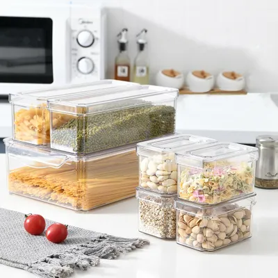 Produktbild von Livingandhome 7-teiliges stapelbares Kühlschrank-Organizer-Set – transparente PET-Frischhaltedosen mit Deckel