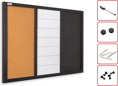 Produktbild von 3-in-1-Kombitafel: Whiteboard, Kreide (magnetisch) und Kork, 60x40 cm