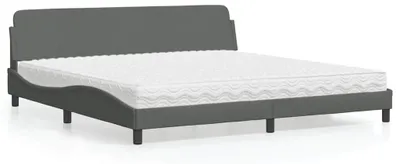 Image de vidaXL Lit avec matelas "Dover" gris foncé 200x200 cm Tissu