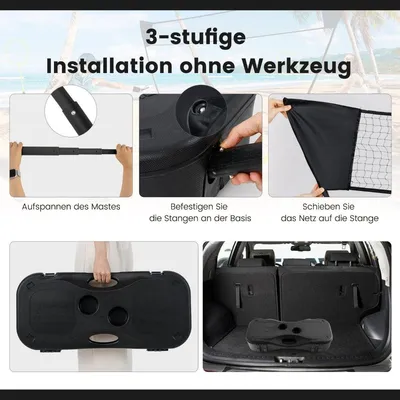 Produktbild von Badminton Netzständer tragbares Federballspiel mit Schlägern Komplett Badminton Set Schwarz