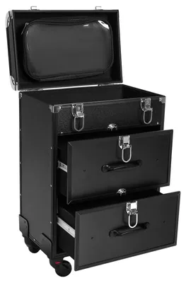Produktbild von Rollender Schminkkoffer - Großer Kosmetikkoffer Trolley - Abschließbar, verstellbare Fächer, Aluminiumrahmen, 36×23×58 cm - Schwarz