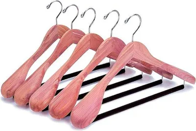 Obrázok produktu pre Drevené vešiaky, 5 ks, 44,5 cm, široké ramená, prírodný vzhľad dreva, okrúhla tyč, na obleky, košele, nohavice
