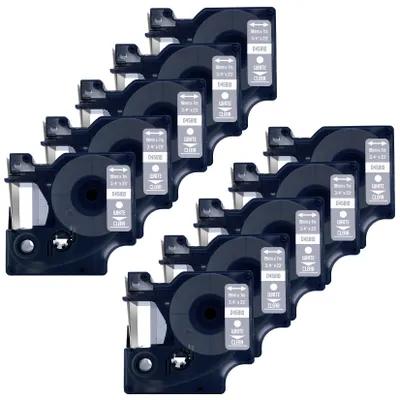 Produktbild von DULA Etikettenband - Kompatibel mit Dymo D1 45810 - 10 Stück - Weiß auf transparent - 19mm x 7m