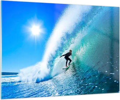 Produktbild von Bilder auf glas - Windsurfing strand ozean spaß - 100x70cm - Glasbilder - Wandbilder - Kunstdruck - zum Aufhängen bereit - Wanddekoration aus Glas - Glas Bilder - Wandbild auf Glas - GAA100x70-2270