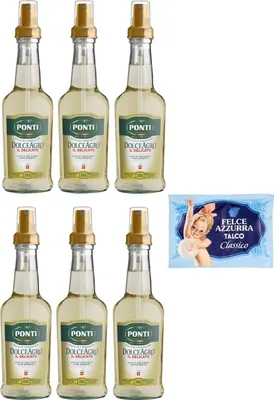Produktbild von 6er-Pack Ponti Essig Dolceagro Il Delicato Spray Weinessig Essig und aromatischer Traubenmost,250ml Glasflasche + 1er-Pack  Felce Azzurra Talkumpuder, 100g-Beutel