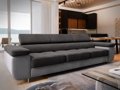 Produktbild von Sofa MOSINE Schwarz Velours-Stoff mit Schlaffunktion, Wohnzimmersofa, Couch, Soffa, Bettsofa, Couchgarnitur- Schwarz, MONOLITH 95 + MONOLITH 84