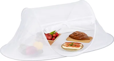 Obrázok produktu pre Relaxdays Ochranná sieťka na potraviny, skladateľná ochranná sieťka na ovocie a koláče, rozmery: 40 x 110 x 58 cm, typu „pop-up“, sieťka na ovocie, biela
