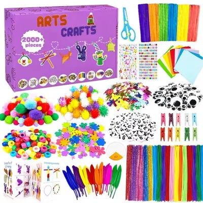 Produktbild von Bastelset Kinder 2000 Teile DIY Kunsthandwerk Bastelkoffer mit Pfeifenreiniger Kulleraugen für Mädchen Jungen 4-8 Jahre Geschenk Lila