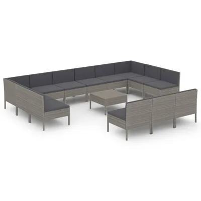 Produktbild von vidaXL 14-tlg. Garten-Lounge-Set mit Auflagen Poly Rattan Grau
