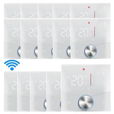 Produktbild von 15X Smart Tuya WiFi-Thermostat, Digital LED Raumthermostat Sprachsteuerung Wandthermostat fuer 3A Kesselheizung Fussbodenheizung mit dimmbarer Lichtfarbe programmierbarer kompatibel mit Tmall Genie, Amazon Google Home,Weiss