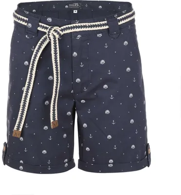 Produktbild von modAS Damen Bermuda Shorts mit Flechtgürtel Maritim - Damenshorts Kurze Hose mit Muschel-Anker-Print in Marine Blau Größe XXL