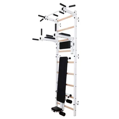 Produktbild von BenchK Sprossenwand 723W, 67 cm breit, 2,40 m hoch, mit Klimmzugstange PB2W, Dipbarren DB1W und Bank B1W