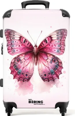 Obrázok produktu pre NoBoringSuitcases.com Detský kufor Medium 67x43x25 cm, 72L, ružové potlače pre dievčatá: Ružový - Ružový motýľ, cestovný kufor so 4 kolieskami