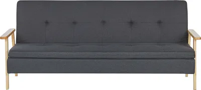 Produktbild von BELIANI 3-Sitzer Sofa Dunkelgrau Stoff Gesteppt Helle Holzbeine mit Schlaffunktion Hohen Armlehnen Skandi Retro-Stil Wohnzimmer Schlafsofa Sofabett