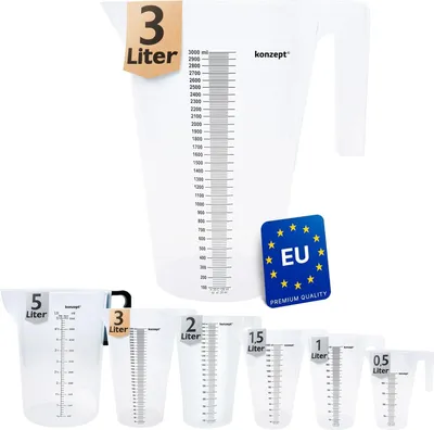 KONZEPT Messbecher 3 Liter, Verschiedene Größen zur Wahl, Ideal für Küche, Garten, Werkstatt, Transparent, Robuster Kunststoff, Stapelbarer Litermaß