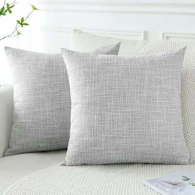 Productafbeelding van Set van 2 kussenhoezen, effen linnen, 40 x 40 cm, lichtgrijs