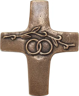 Produktbild von Ehekreuz Bronze mit Ringen und Ranke Wandkreuz Hochzeitskreuz 11cm
