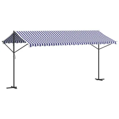 Produktbild von Freistehende Markise Blau und Weiß 500x300 cm Stoff und Stahl