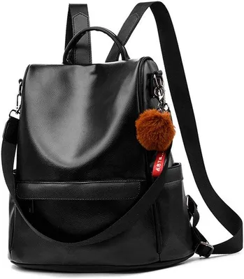 Produktbild von Weiche Kunstleder Schultasche Damen Schwarz wasserdicht