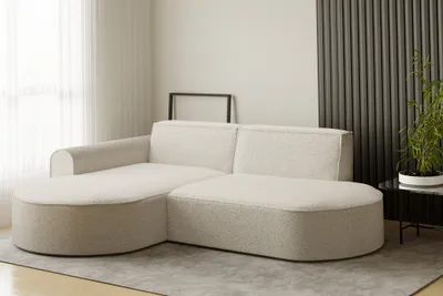 Produktbild von Ecksofa Designersofa BONDY in Stoff Ascot Creme Ottomane Links