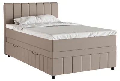Produktbild von Boxspringbett Einzelbett 120x200, Dunkelbeige, AVALON, mit Bettkästen, mit Matratze, mit Topper, Panda Möbel