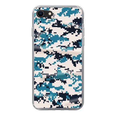 Produktbild von MuchoWow® Handyhülle Schutzhülle Hülle für iPhone SE 2020 Blaues und weißes Camouflage-Muster Silikon Softcase Handy Hülle - Kartenbesitzer