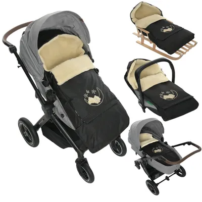 Produktbild von Winter Fußsack für Kinderwagen Babyschale Schlittensack Wollesack Baby Fußsack Kuschelsack Winterfußsack 40 x 90/110 cm (Schwarz)