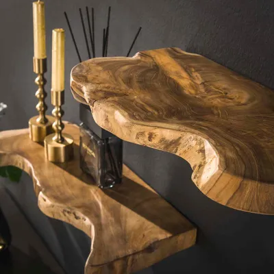 Produktbild von LEVEN Lifestyle Wandregal 3´er Set NATUR Regal natürliche Baumkante recyceltes Teakholz