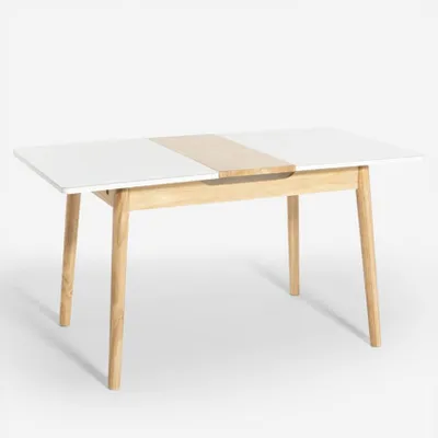 Produktbild von Ausziehbarer Holztisch 110-140x75cm Küche, Glas Weiß Schwarz Pixam - Weiß