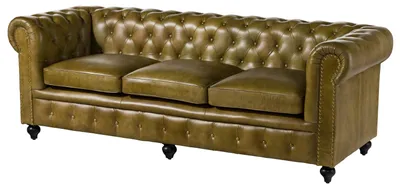 Produktbild von MASSIVMOEBEL24.DE Sofa 3-Sitzer Echtleder 216x82x75 grün CHESTERFIELD #303