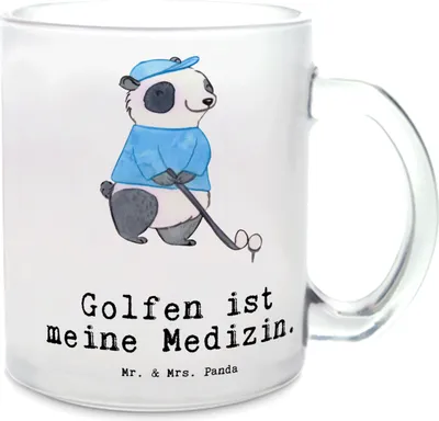Produktbild von Mr. & Mrs. Panda Trinkglas Panda Golfen - Transparent - Geschenk, Golf Verein, Teeglas, spielen, Tee Tasse, Häferl, Golfplatz, Golfturnier, Teetasse Glas