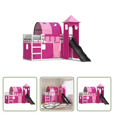 Produktbild von The Living Store Etagenbett mit Rutsche und Gardinen Rosa 90x200 cm