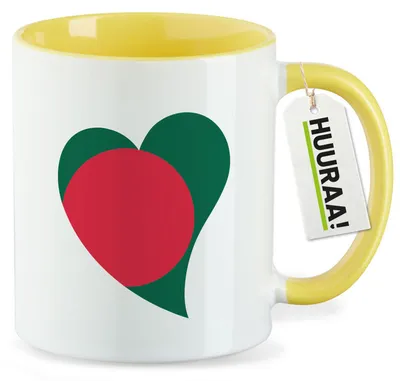 Produktbild von Huuraa Kaffeetasse Bangladesch Flagge Herz 330ml Gelb Keramik Kaffeebecher Geschenkidee