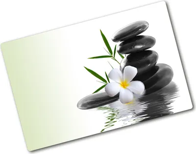 Produktbild von Tulup Glas Herdabdeckplatte - 80x52 cm - Glaskeramikkochfeld-Abdeckung Spritzschutz Glasabdeckplatte - Einteilig - Blumen & Pflanzen - Zen Steine - Weiß