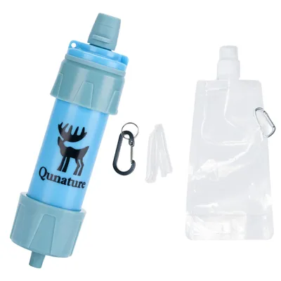 Productafbeelding van ROCKBROS Mini waterfilter voor buitengebruik, gemaakt van ABS-materiaal. Draagbaar drinkwaterfilter dat 99,99% van alle bacteriën verwijdert, ideaal voor noodsituaties en wandelingen. Kleur: lichtblauw