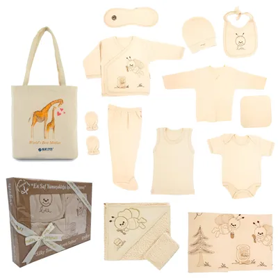 Produktbild von Blue Eyes Baby Geschenkset 14-teilig, Neugeborenen Erstausstattung aus 100% Baumwolle, Unisex Babyset 0-4 Monate